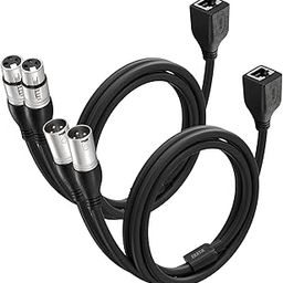 EBXYA DMX XLR 3 Pin to RJ45 Y Splitter Cable - 1 Pair of RJ45 to Dual XLR Male & Dual Female Cable 3 Feet-Black-16