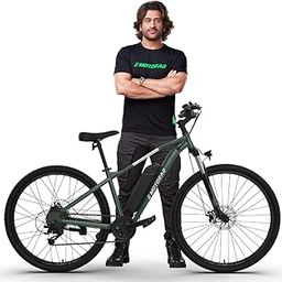 EMotorad T-REX AIR Unisex Electric Bicycle 29" Wheel Size 16.5" Sturdy High Tensile Steel Frame 250W BLDC Motor Front Suspension 7 Speed Shimano Gears (Forest Fury, 29" Wheel)-image-3