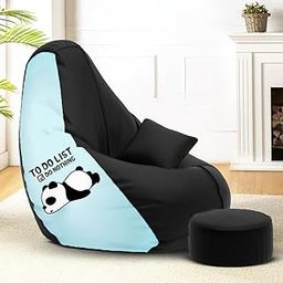 Amazon Brand - Solimo Premium Faux Leather Bean Bag Combo with Footrest & Cushion, Filled with Beans | Capacity: Upto 6 Ft 3 in Height, 120 KG Weight | 3XL | to Do List Print-image-78