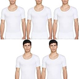 Men White Round Neck Halfsleeve Cotton Vest (Pack of 5)-picture-24