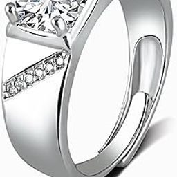 Ring for Men Mens couples gents Boys Boyfriend Friends American diamond AD CZ stone Stylish Adjustable Silver Finger ring Platinum Valentine gifts Anniversary Aesthetic Jewellery Accessories-image-84
