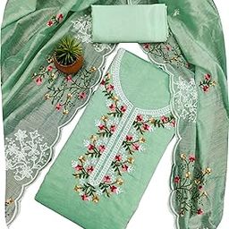 Women's Chandrei Cotton Floral Embroidery Unstitched Salwar Suit Dress Material with Dupatta-image-38