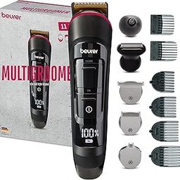 Beurer MN9X Multigroomer Men's Trimmer|Stainless Stee1 Blade with Titanium Coating|11-in-1 Complete kit for Beard,Hair,Ear,Nose|Waterproof|Battery Operated|90Min Runtime|Black-image-65