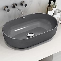 Plantex Tabletop Wash Basin for Bathroom/Designer Ceramic Basin/Countertop Wash Basin/Home/Office (Metalic grey - 22 x 14 x 6 Inch)-image-85