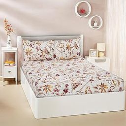 Amazon Brand - Solimo King Size Fitted Bedsheet with 2 Pillow Cases | 180 TC | 100% Cotton | Washing Machine Washable | Fits Up to 7 Inch Mattress | 78 X 72 Inches | Floral Design (Maroon)-18