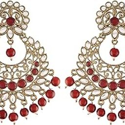 i jewels Traditional Gold Plated With Stunning Antique Finish Kundan & Pearl Chandbali Earrings for Women/Girls-picture-41