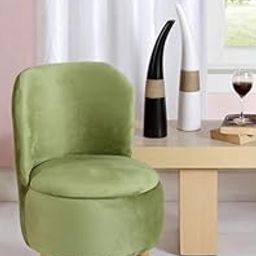 Interiors Spot Ottoman Pouffes Sitting Mudda Puffy Wooden Leg Stool For Living Room Dressing Table Pouf Round Footstool For Home Decor, Holland Velvet,Chair, 16X16X28.5 Inch, Green-image-2
