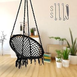 Curio Centre Make in India Round Cotton Rope Hanging Swing for Adults & Kids with Spring Kit/Swing Chair for Indoor, Outdoor, Home, Patio, Yard, Balcony, Garden (145x57x43 cm, 100 kgs Capacity, Black)-image-50