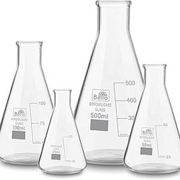 Bello Borosilicate 3.3 Glass Conical Flask 25ml, 50ml, 100ml, 500ml with Graduation Marks, Set of 4 Conical Flasks for school collage chemistry lab laboratory-picture-31