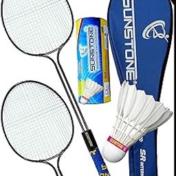 SUNSTONE Alloy Steel Badminton Rackets Fb 377 Two Piece Three Feather Shuttlecocks With Full Cover (Blue)-30
