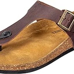 Leather Cork Sandals, Double Strap Buckle, Open Toe, Brown, Casual-picture-16