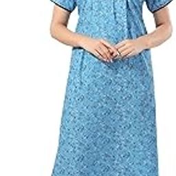 Women's 100% Cotton Printed Maxi Nighty Sleepwear Super Comfortable & Soft Cotton (M, Ocean Blue)-image-73