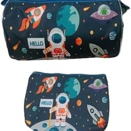Stylish Kids Printed Duffle Bag & Organizer Pouch Combo | Multipurpose Large Compartment Backpack for Travel, Gym, School, Sports| Adjustable Sholder Strap for Kids & Teenagers (Space)-image-1