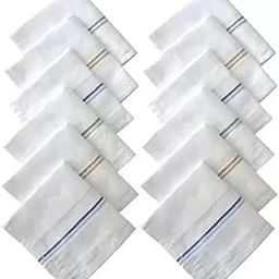 Cotton Premium Collection Handkerchiefs Hanky For Men - Pack of 12. - White Striped XL-image-87