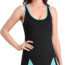Swimsuits for Women Swim Dresses with Blue Borders, Short Sleeve Tankini Tops, Black,-image-15