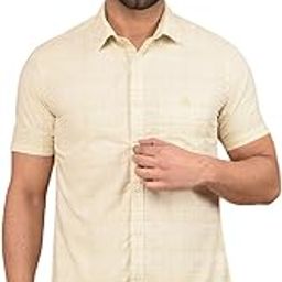 Men's Beige Checked Shirt-image-3