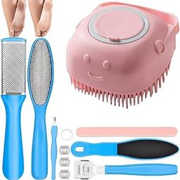 Pedicure Kits - Callus Filer for Feet, 8 in 1 Professional Set Pedicure Tools Stainless Steel Foot Care, Foot File Foot Rasp Dead Skin for Women Men Home Foot Spa Kit, Blue & Skalp Shampoo Massager Brush 1 Pcs.-image-16