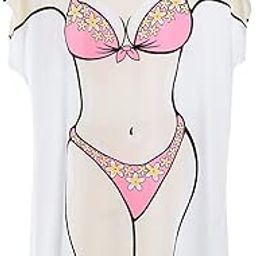 Fun Women Flower Pink Bikini Cover-up T-shirt Tee Tops Birthday Gift Pajamas-picture-10