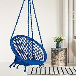 Patiofy Round Cotton Hammock Swing for Adults & Kids/Jhula Swing for Balcony, Indoor, Outdoor, Garden/Capacity Upto 120Kgs/ Includes Free Hanging Accessories/Handmade Hammock Hanging Swing Chair-Blue-image-53