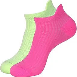 balenzia Women Cushioned/Terry Lowcut Gym Socks (Free Size) Made with 100% Combed Cotton and Spandex (Multicolour)- Pack of 2 Pairs - Green,Pink,Black & White-picture-3