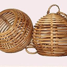 CRAFTCANE Round Handmade Cane Lamp Shade Handcrafted Decor Set of 2 (Brown)-image-8