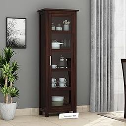 Sheesham Wood Crockery Cabinet with Glass Door | Wooden Book Shelf Cabinet with Storage Rack with Door for Home & Office Living Room (Walnut)-23