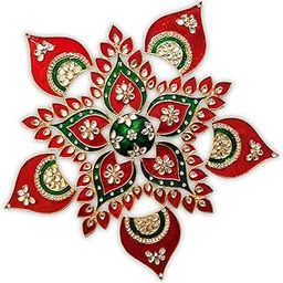 Kala Samarpan - Classic Metal Foldable Rangoli Meenakari Work with Centerpiece in Traditional Indian Art Form Designs Polished Painted Home Decor (RED)-image-70