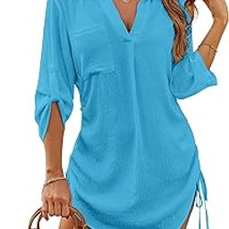 Women Swimsuit Cover Up Bikini Bathing Suit Beach Dress Shirt-image-3