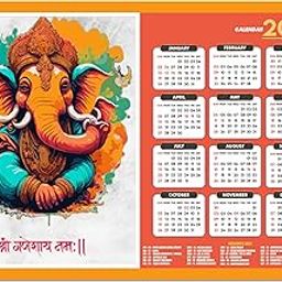 ESCAPER Lord Ganesha Wall Calendar 2025 hanging (45 x 30 cm), Ganesh Ji Wall Calendar 2025, God Ganpati Wall Calendar 2025, Ganesh Wall Decor Items, Religious Wall Calendar 2025, Hindu Wall Calendar 2025-image-0