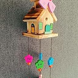 Ws Wind Chime For Home Positive Vibes|5 Brass Bells Hanging Wind Chime|Home Decor Items|Hut Wind Chime, Multi Color-33