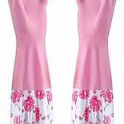 MAAUVTOR Dishwashing Cleaning Gloves Waterproof Reusable Long Elbow Hand Gloves Latex-Free Household Kitchen Gloves for Laundry, Working, Gardening, Sanitation and Lab Work (Pink)-image-58