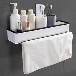 HOKIPO Magic Sticker Series Plastic Kitchen and Bathroom Shelf with Towel Napkin Holder, 41.5x10x7 cm - (NEW-AR2806),White-image-1