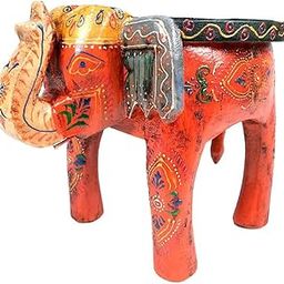 Apka Mart The Online Shop Wooden Elephant Stool | Wooden Elephant Showpiece | Rajasthani Home Decor Handicrafts - (8 Inch; Orange) - for Home Decor, Living Room & Gifts-image-2