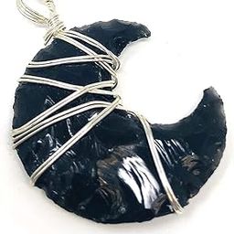 Moon Pendant natural Black Obsidian approx 1 inch-image-8