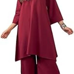 BURGUNDY V NECK LONG FULL SLEEVE KURTA PALAZZO SET-image-28