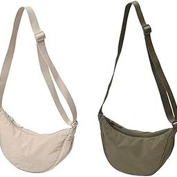 2 PCS Nylon Crescent Crossbody Bag - Crossbody Bag for Women Men, Trendy Small Shoulder Bag, Dumpling Bag, Casual Handbag, Adjustable Strap (Green+Beige)-image-37