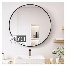 Black Round Wall Mirror I Metal Frame I Modern Design Metal Frame I Bathroom Wash Basin, Bedroom, Drawing Room (Black, 20")-19