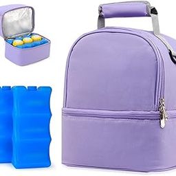 ZIBUYU® Breastmilk Storage Bag with Ice Pack, Double Layer Breastmilk Warmer Insulated Bag with Strap, Fits 6 Ounces Bottles, Waterproof Breast Mommy Diaper Backpack Bento Box Backpack, Purple-10