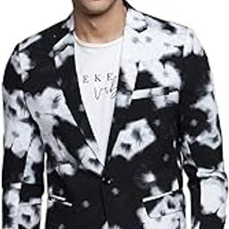 SHOWOFF Men's Printed Notched Lapel Black Single-Breasted Blazer-SOBLZ-310_Black-image-2