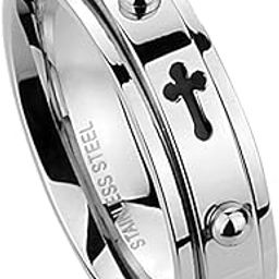 6MM Stainless Steel Cross Rosary Spinner Praying Ring-image-55