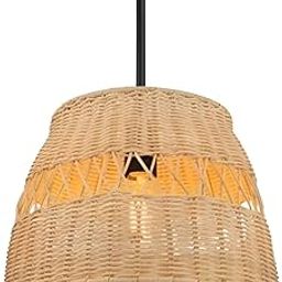 GRASSMINDS Handcrafted Seabask Rattan Pendant Lamp Shade | Artisan Handcrafted Natural Cane Pendant lamp shade for ceiling | Natural Rattan Finish with elegant style Dia(45X50cm) Medium size-image-60