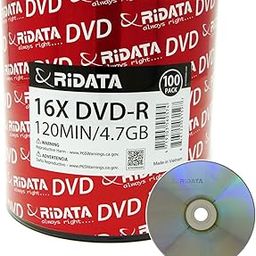 100 Pack Ridata DVD-R 16X 4.7GB 120 Min Silver Logo Top Blank Data Video Media Recordable Disc-image-2