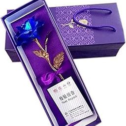 Blue Rose Flower with Golden Leaf with Luxury Gift Box and Carry Bag-image-41