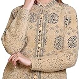 Women's Woolen/Acyrlic Winter Wear Warm Full Sleeve Knitted Cardigan/Sweaters Hair Yarn Cardigan | Size Suitable for M and L | Brown-24
