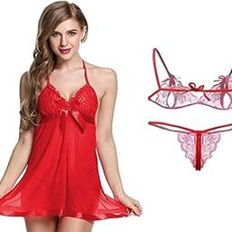 Baby Doll Dress Combo (Pack of 2) Net Western Panty Set Sexy Dress Girls Women and Honeymoon Night Wear. (Free Size, RED)-picture-1