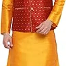 vastramay Men's Beige Cotton Silk Blend Kurta, Ethnic Jacket and Pyjama Set-picture-14