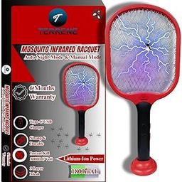 TERRENE 2-in-1 Mosquito Killer Racket | Auto & Manual Modes | UV Light & Stand | 3000V Rechargeable with C-Type Charging | Perfect for Home | Red&Black-25