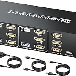 4K/60Hz HDMI KVM Switch 2 Computers 3 Monitors, 2 Port HDMI KVM Switcher 2 in 3 Out for 2 PC Share 3 Monitors and 4 USB 3.0 Ports, Support Copy Mode/Extended Mode, Two Switching Modes-picture-36