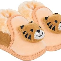 6 To 12 Months Baby Boys & Girls Tiger Face Velvet Baby Booties-image-9