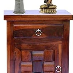 Sissoo furniture Sheesham Wood Niwar Bedside End Table with Drawer Storage Night Stand Table for Bedroom Living Room (Natural Wood Finish)-1
